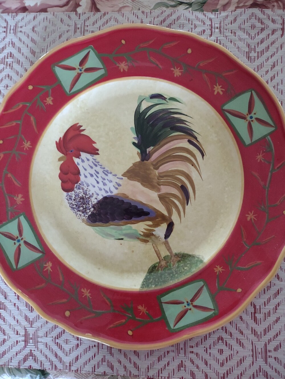 Vintage French Country Rooster Hand Painted Earthenware Plate 11 Inch